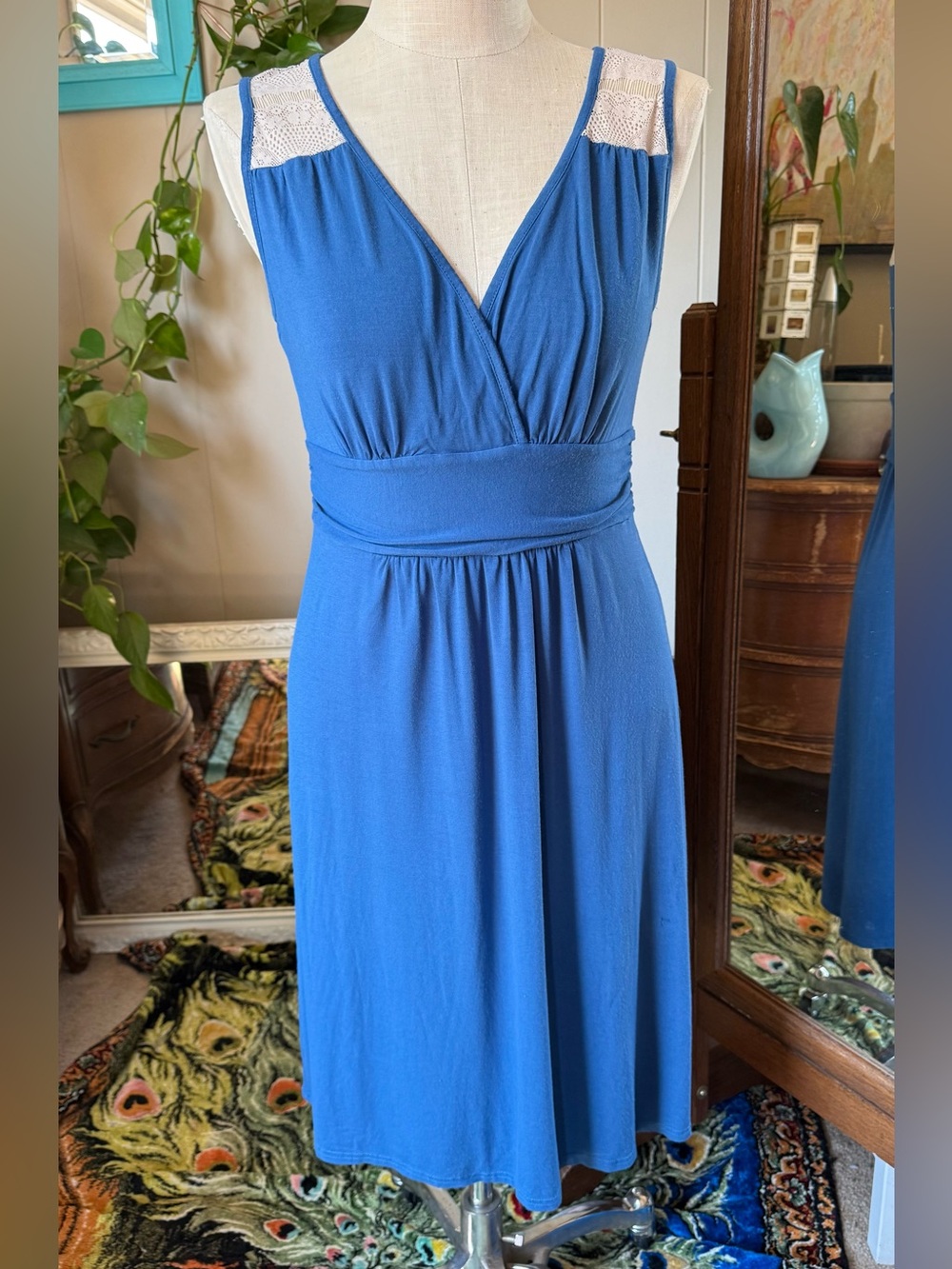 Romy Royal Blue Sleeveless Surplice Dress, lace size L